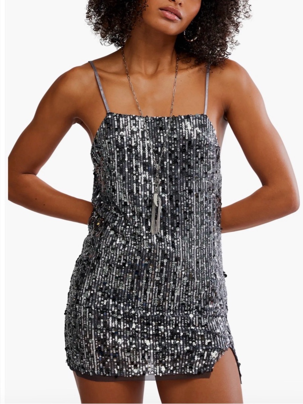 Free People Silver Sequin Slip Mini Dress NWT